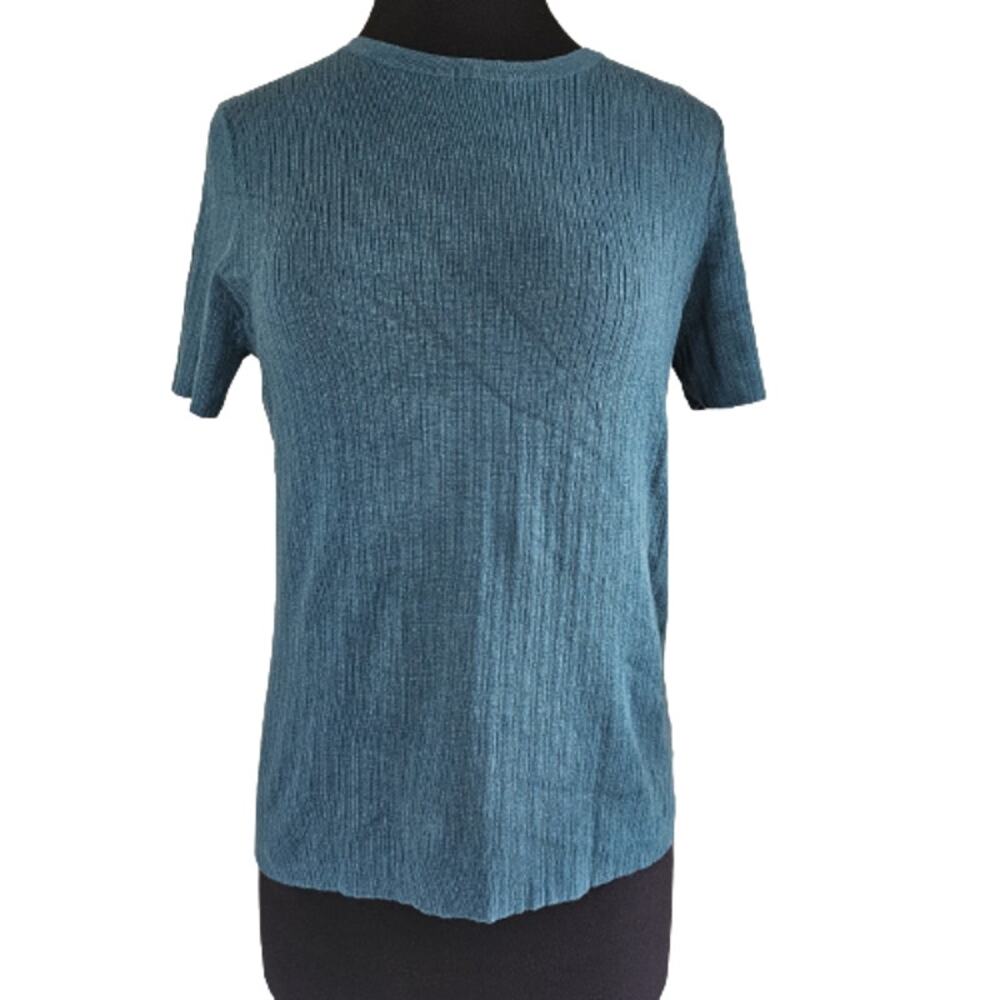 Blue Ribbed Short Sleeve Sweater Top Size Large